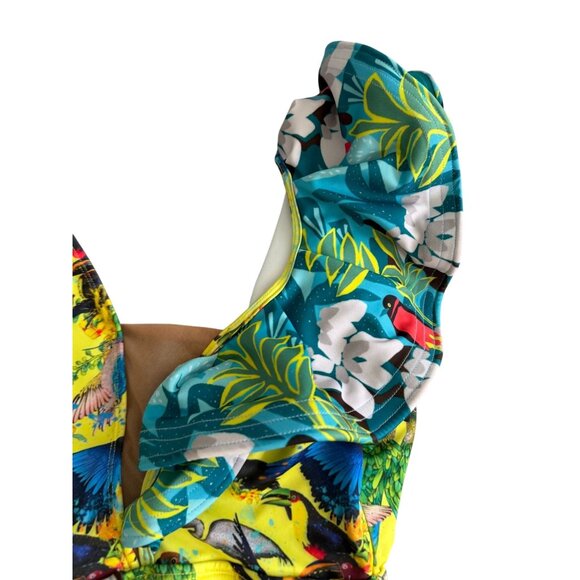 DINA MEDINA Tropical Ruffle Sleeve Bathing Suit Swimsuit Size Large - Picture 8 of 8
